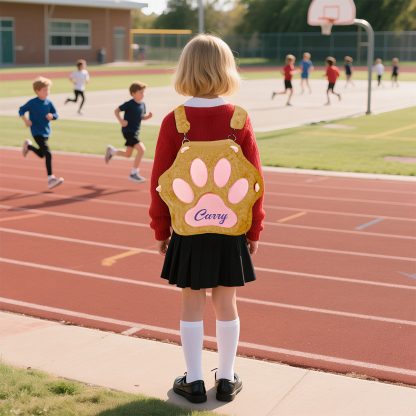 Personalised Paw Print Kids Backpack – Custom Name Plush Rucksack, Adorable Animal Paw Bag (6 Colours Available) – Back to School Gift | Jessemade