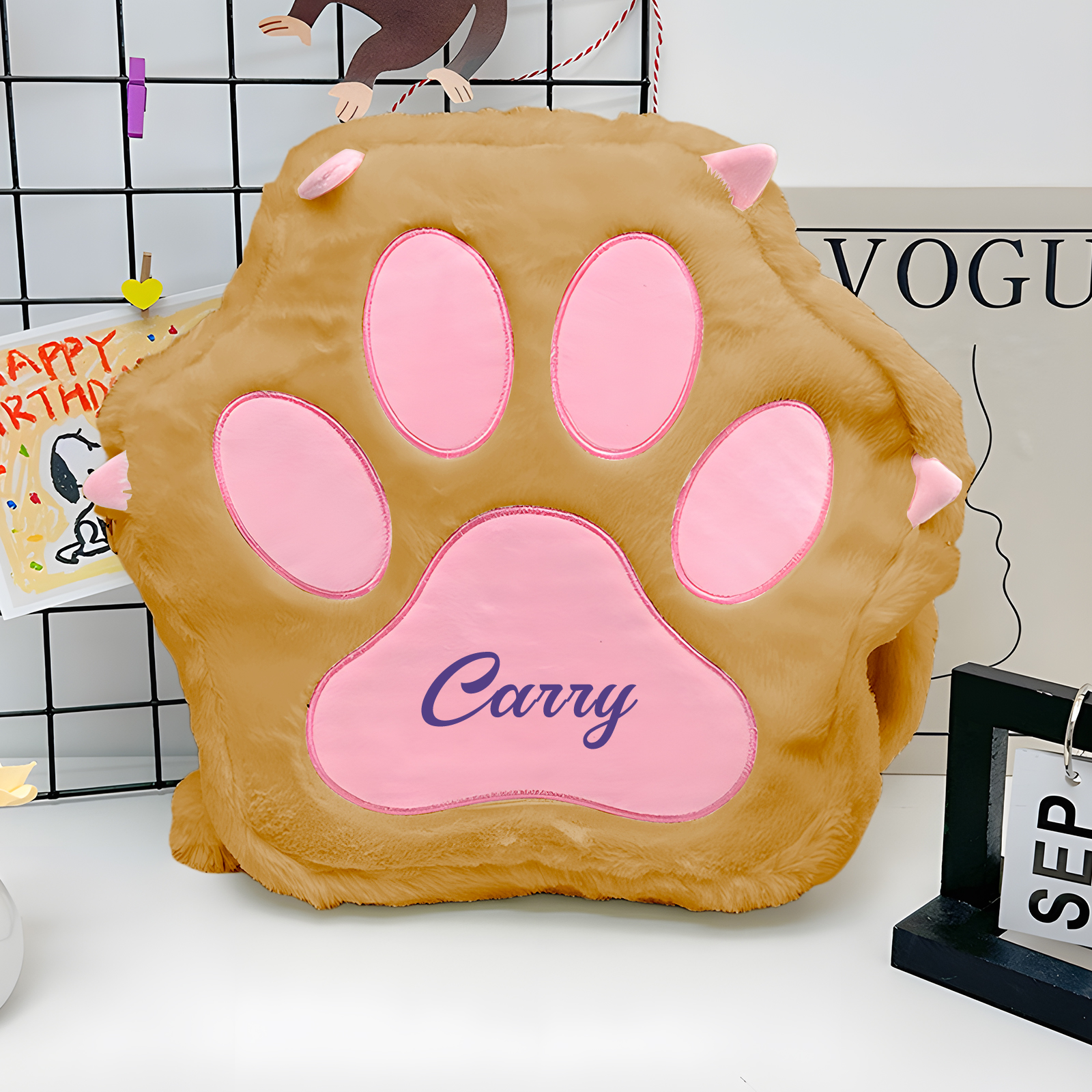 Personalised Paw Print Kids Backpack – Custom Name Plush Rucksack, Adorable Animal Paw Bag (6 Colours Available) – Back to School Gift | Jessemade