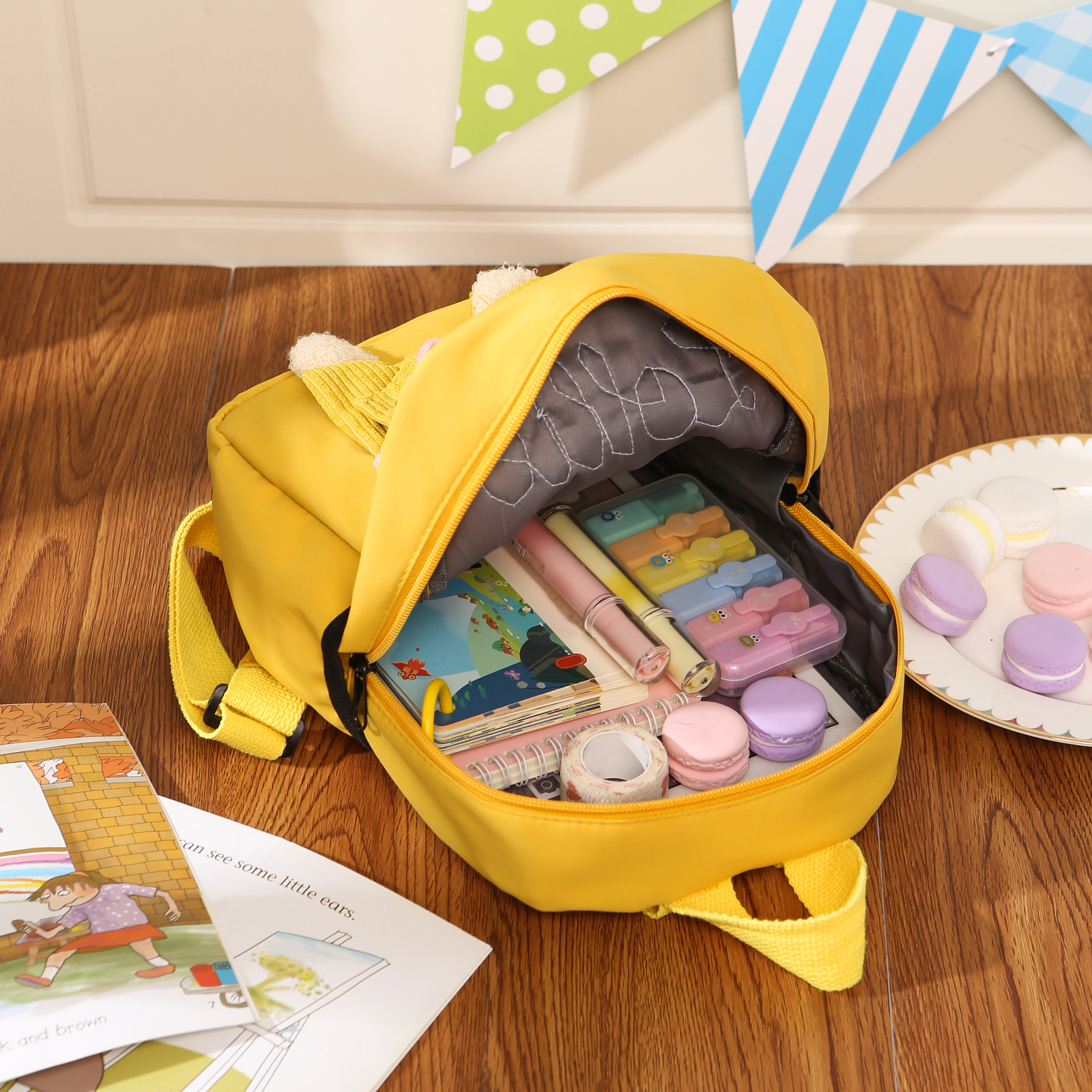 Personalised Kids Backpack with Custom Name & Teddy Bear – Flower & Heart Wool Patches School Bag Gift for Kids | Jessemade