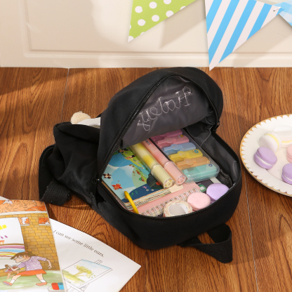 Personalised Kids Backpack with Custom Name & Teddy Bear – Flower & Heart Wool Patches School Bag Gift for Kids | Jessemade