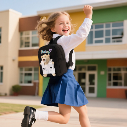 Personalised Kids Backpack with Custom Name & Teddy Bear – Flower & Heart Wool Patches School Bag Gift for Kids | Jessemade
