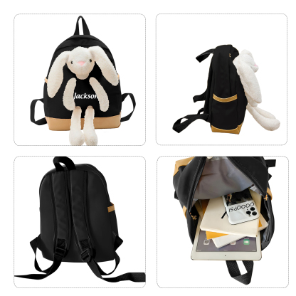 Personalised Children’s Backpack with Plush Bunny – Custom Name Kids’ Rucksack School Bag – Back to School Gift | Jessemade
