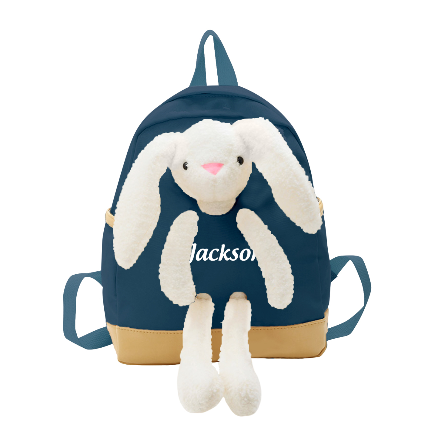 Personalised Children’s Backpack with Plush Bunny – Custom Name Kids’ Rucksack School Bag – Back to School Gift | Jessemade