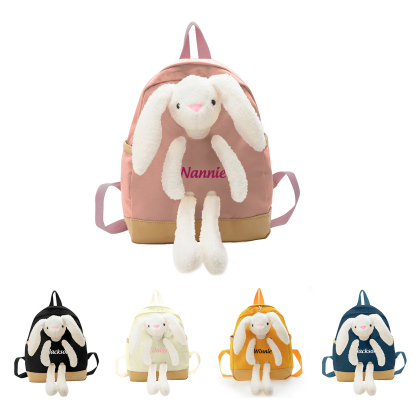 Personalised Children’s Backpack with Plush Bunny – Custom Name Kids’ Rucksack School Bag – Back to School Gift | Jessemade
