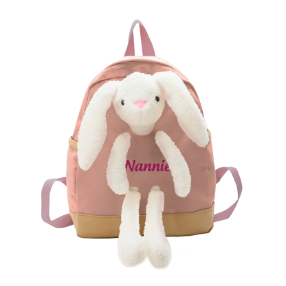 Personalised Children’s Backpack with Plush Bunny – Custom Name Kids’ 