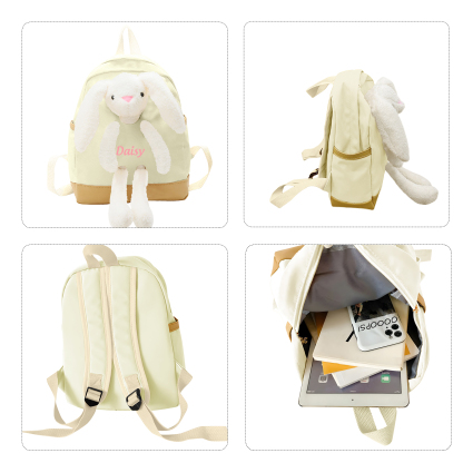 Personalised Children’s Backpack with Plush Bunny – Custom Name Kids’ Rucksack School Bag – Back to School Gift | Jessemade