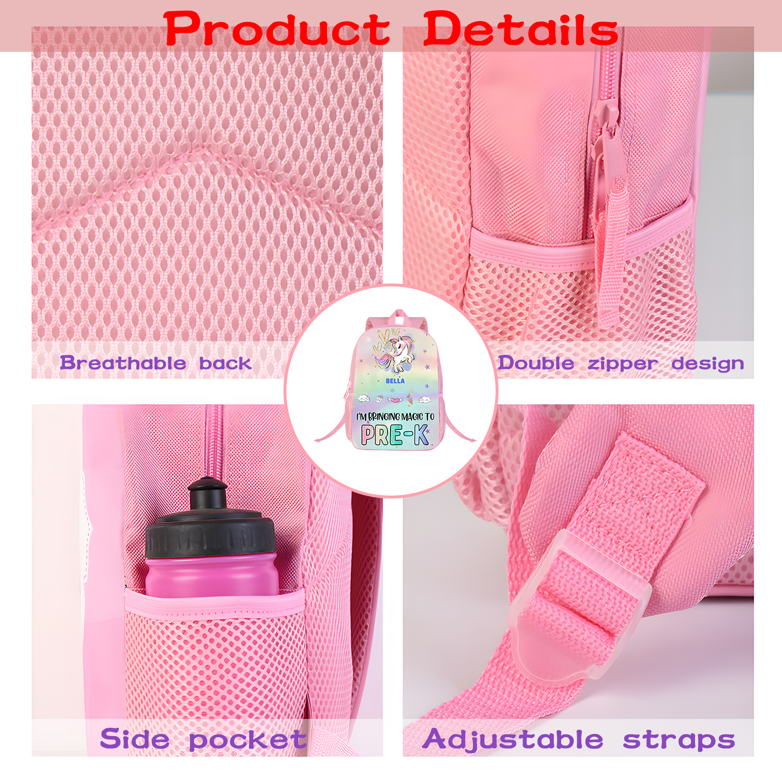 Personalised Unicorn Children’s Backpack – Custom Name & Message, Magical Rainbow School Bag for Girls – Back to School Gift | Jessemade