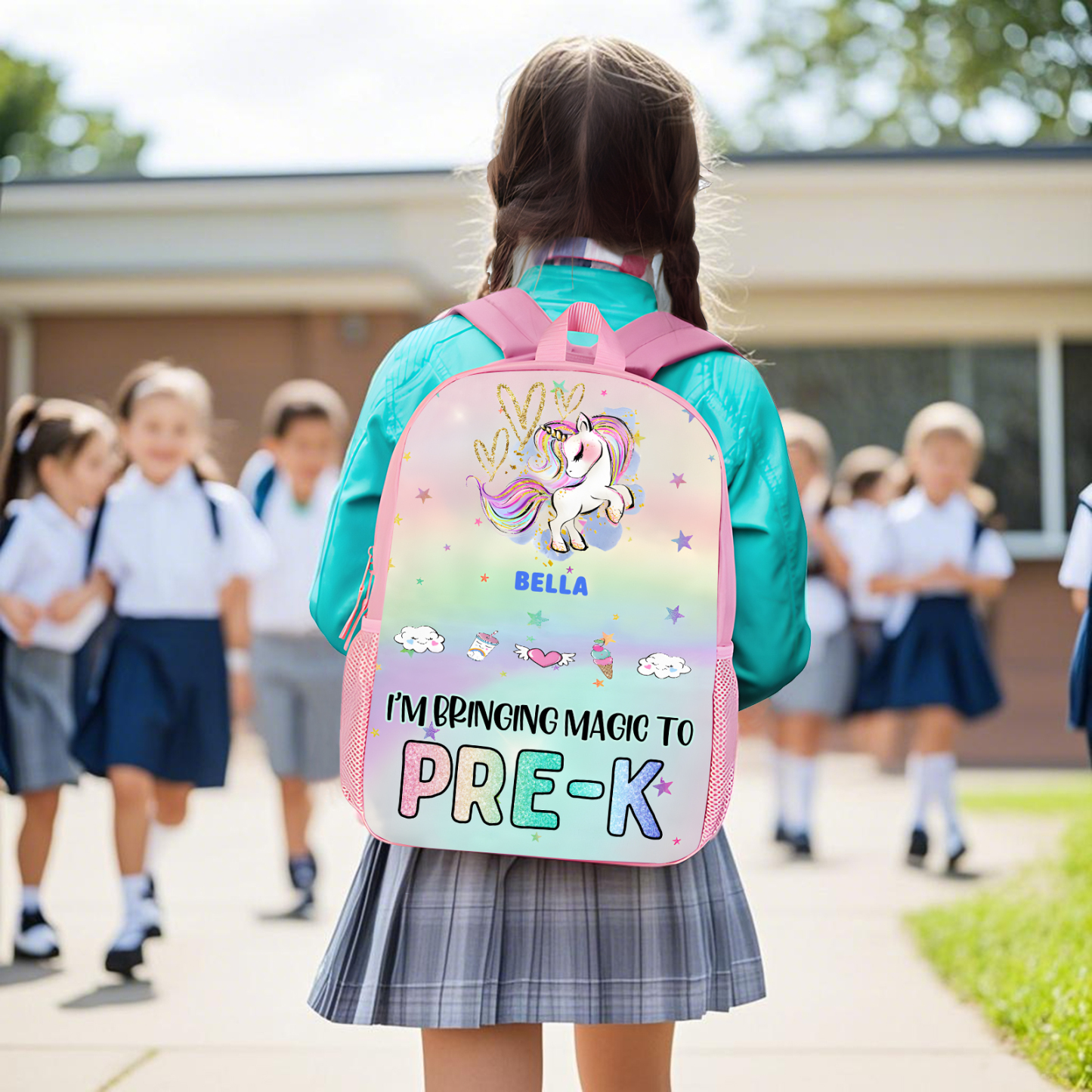 Personalised Unicorn Children’s Backpack – Custom Name & Message, Magical Rainbow School Bag for Girls – Back to School Gift | Jessemade