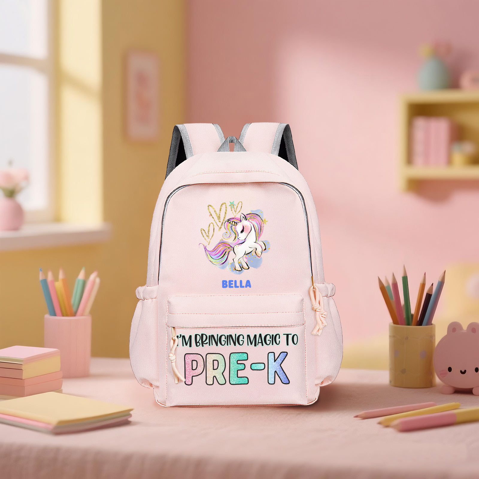 Personalised Unicorn Children's Backpack – Custom Name & Message, Magical School Rucksack for Girls (Multiple Colours) – Back to School Gift | Jessemade