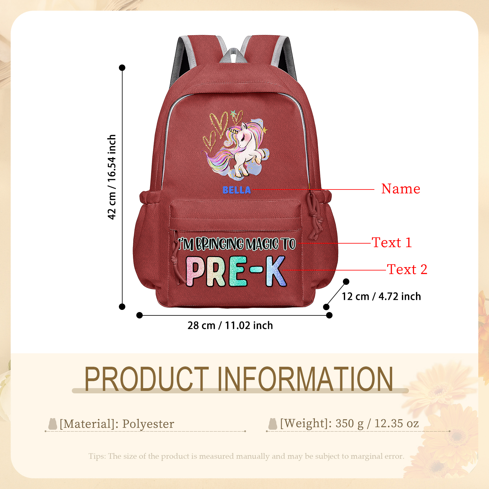 Personalised Unicorn Children's Backpack – Custom Name & Message, Magical School Rucksack for Girls (Multiple Colours) – Back to School Gift | Jessemade