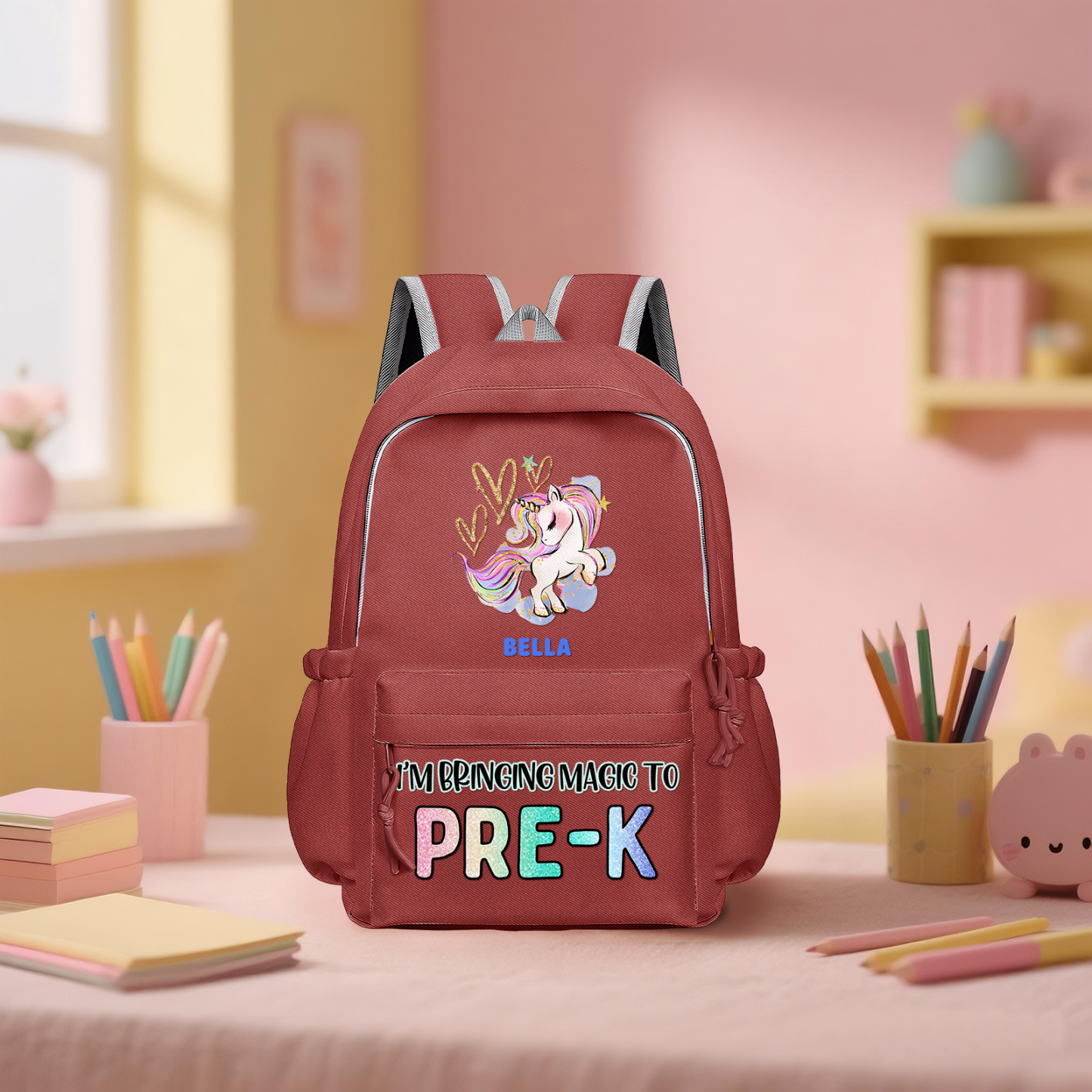 Personalised Unicorn Children's Backpack – Custom Name & Message, Magical School Rucksack for Girls (Multiple Colours) – Back to School Gift | Jessemade