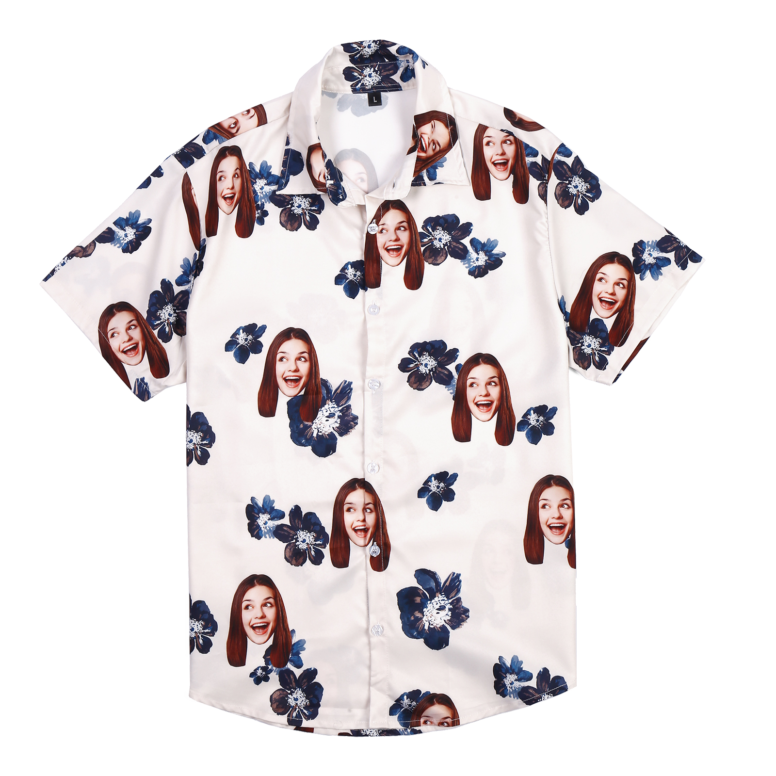 Personalized Shirt Custom Photo Shirt Women'S Hawaiian Short Sleeve Shirt Fashion Clothing Blue Flower