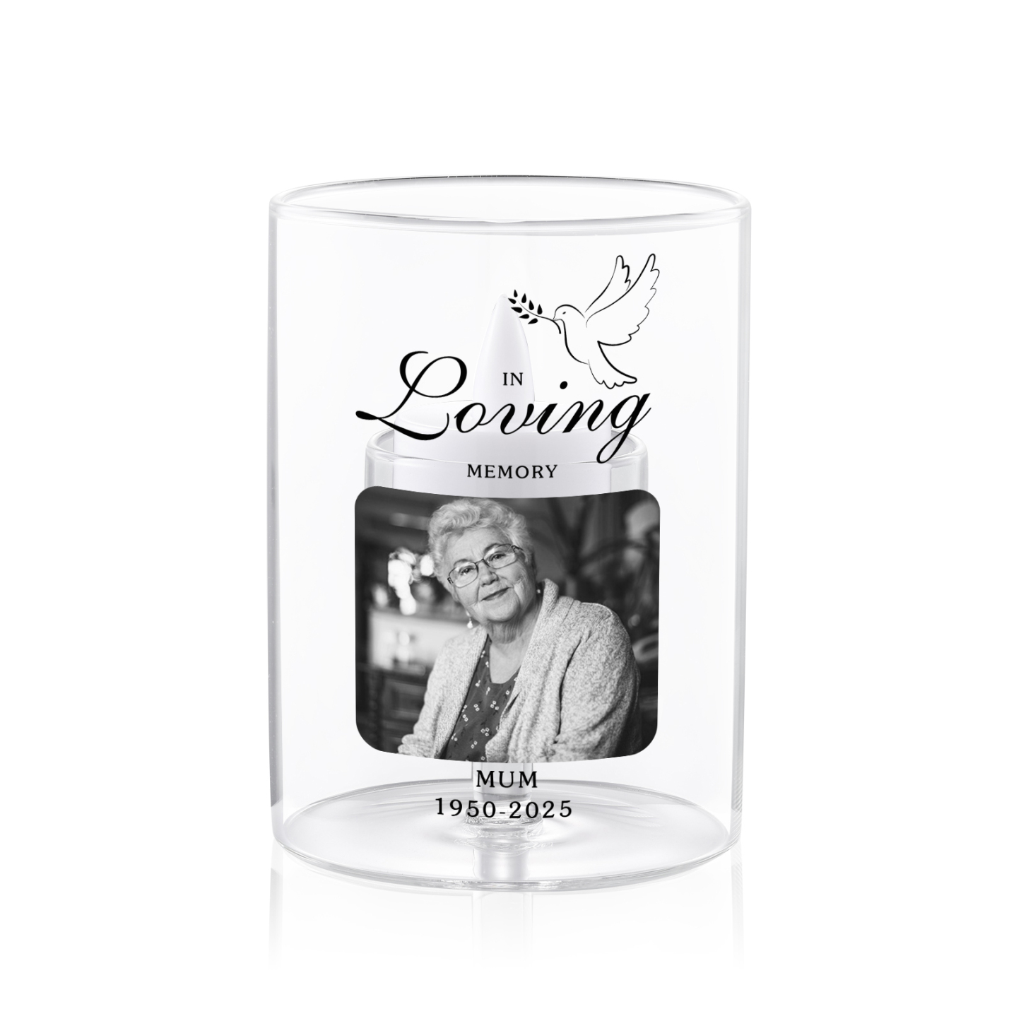 Personalised Glass Memorial Photo Tealight Holder
