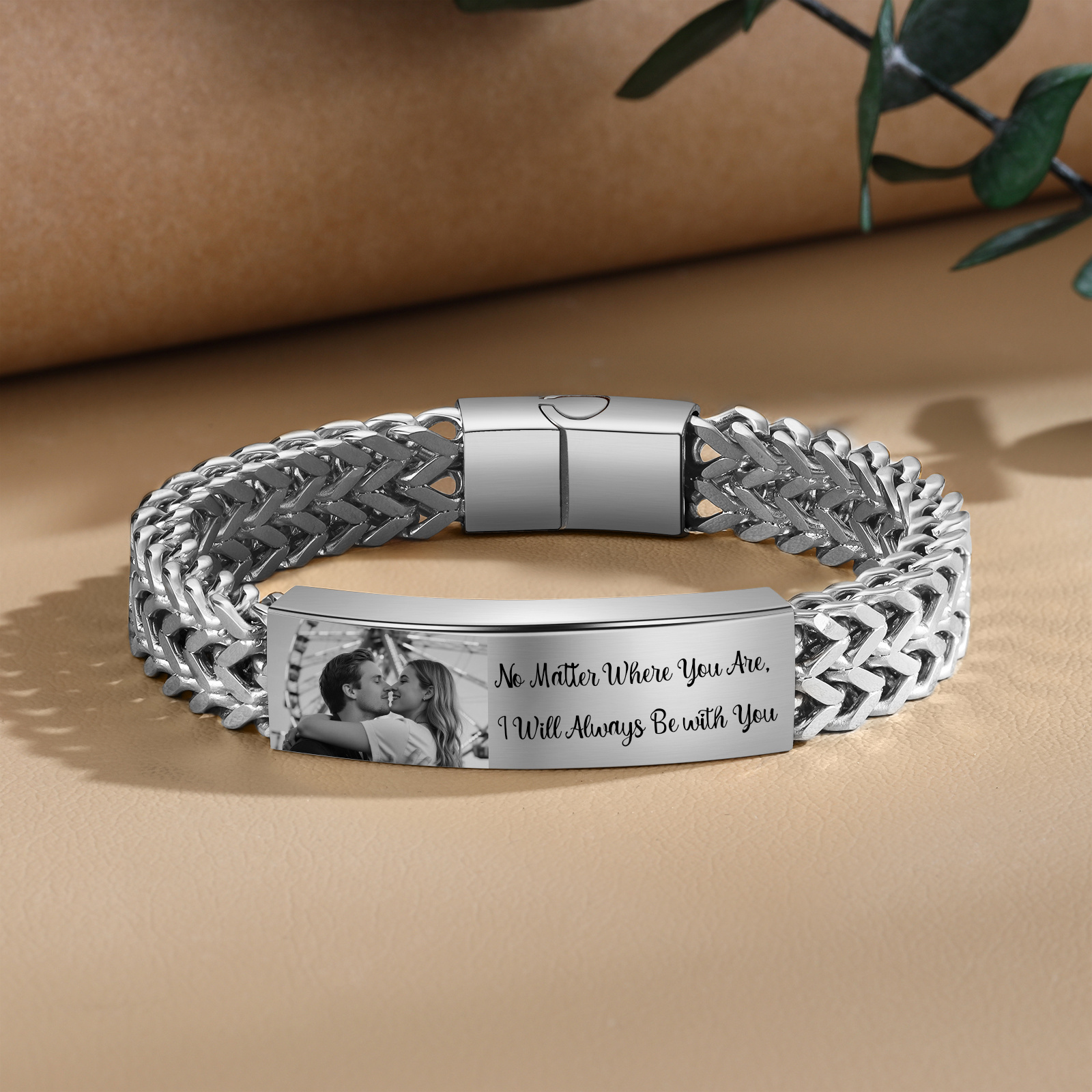 Personalised Men’s Woven Photo Engraved Stainless ID Bracelet