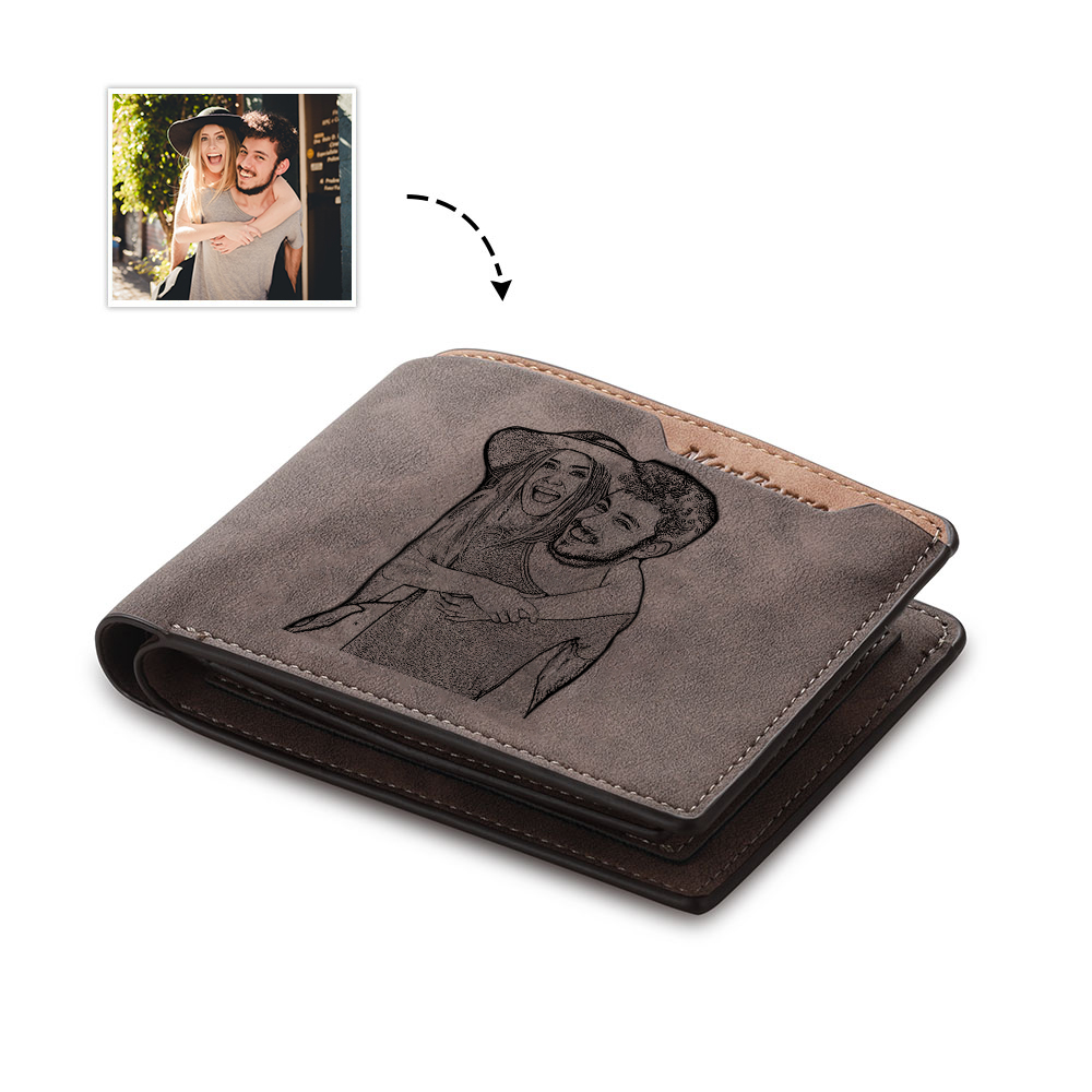 Custom Photo Engraved PU Leather Couple Wallet For Men