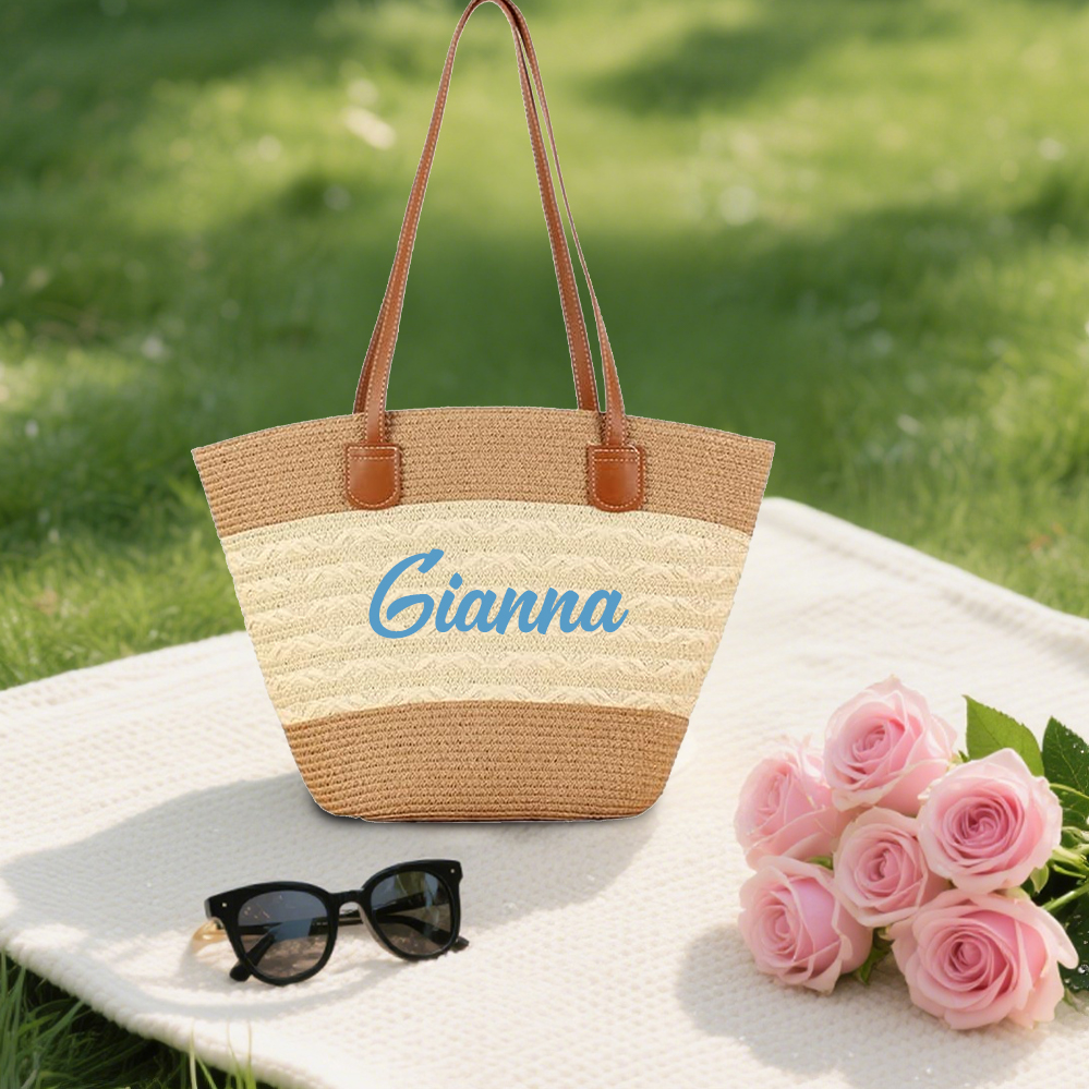Personalised Straw Handbag – Custom Name Beach Tote, Large Capacity Gift for Her | Jessemade