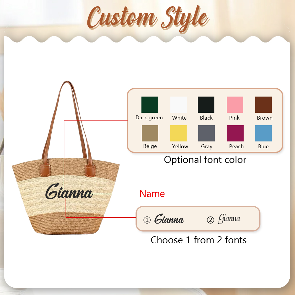 Personalised Straw Handbag – Custom Name Beach Tote, Large Capacity Gift for Her | Jessemade