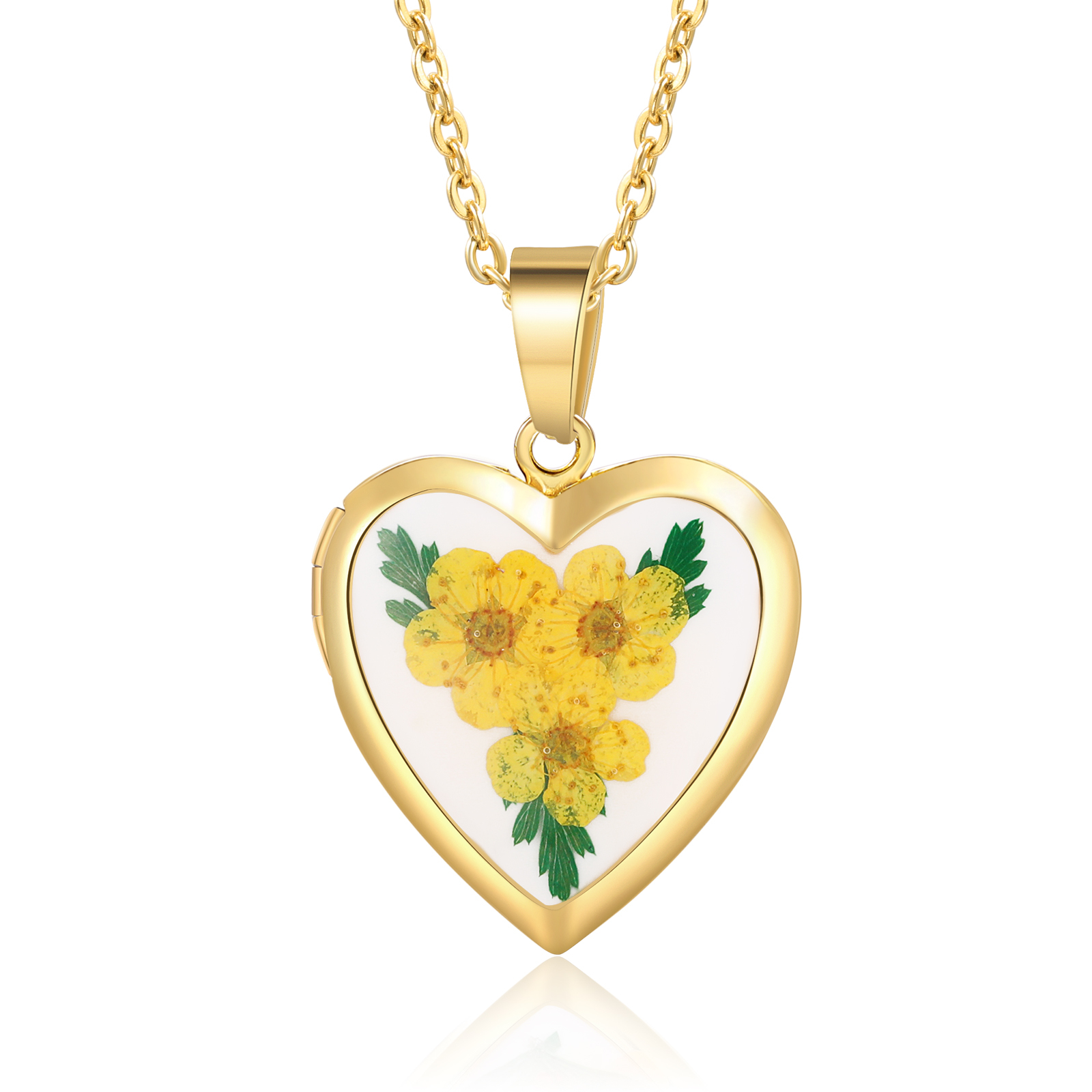 Personalised Heart Locket Necklace with Birthday Flowers and 2 Photos