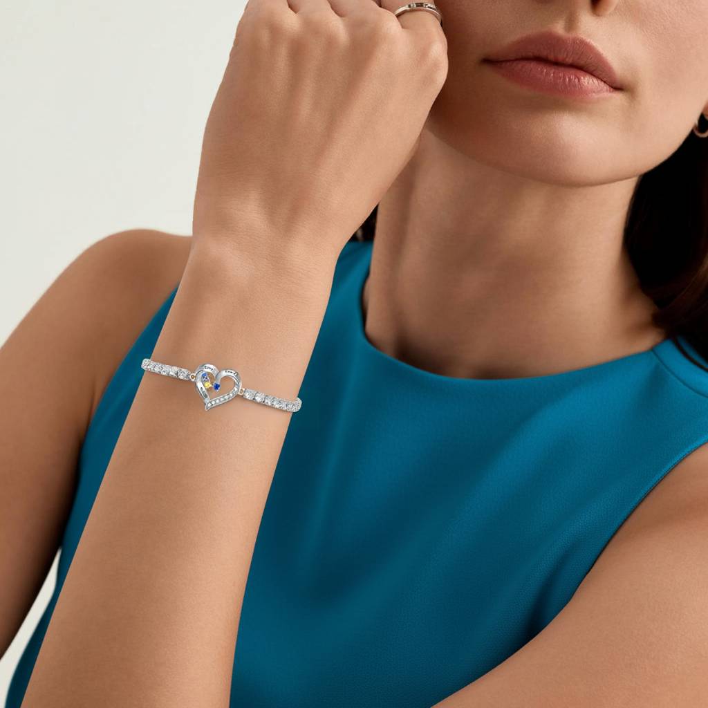 Personalised 2-4 Names & Birthstones Heart Tennis Bracelet
