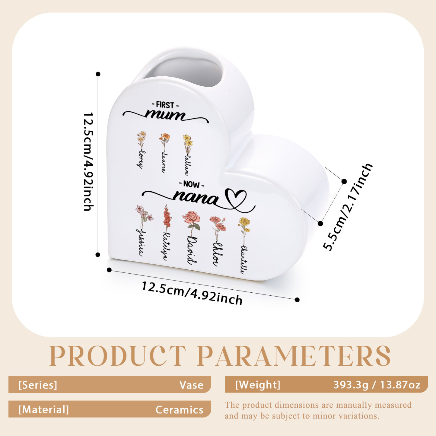 Personalised Vase Heart-Shaped Ceramic Mum to Nana