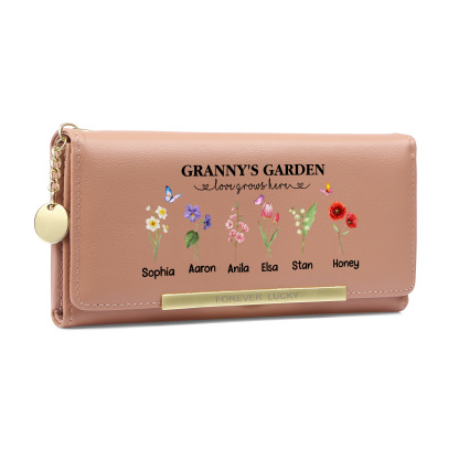Grandparents Day Grandma Wallet Customised with 1-6 Birth Flowers and Names Mother’s Day Gift | Jessemade