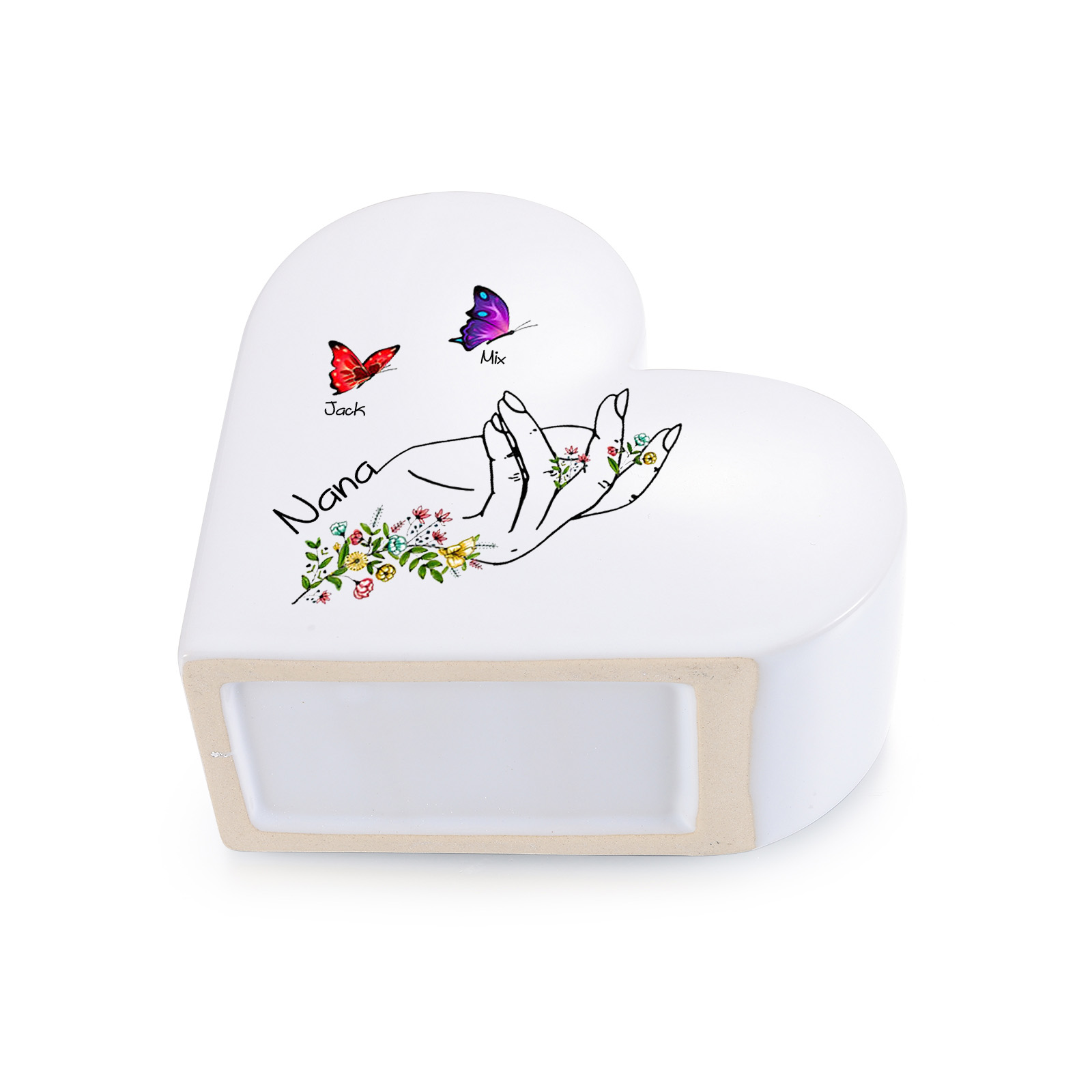 Personalised 2-8 Names Heart Ceramic Nana Vase with Butterflies