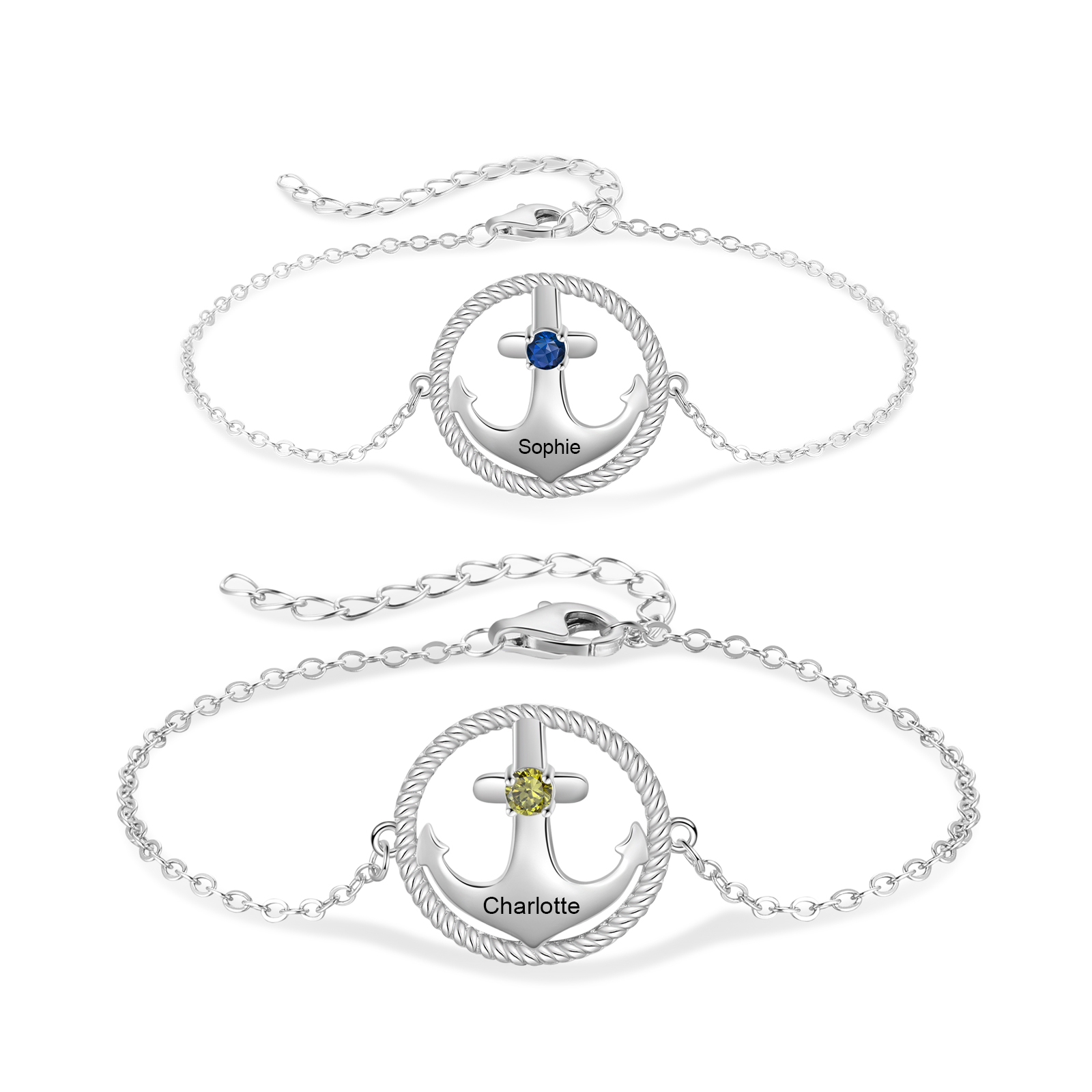 Personalised Birthstone S925 Bracelet with Names for Parent-child