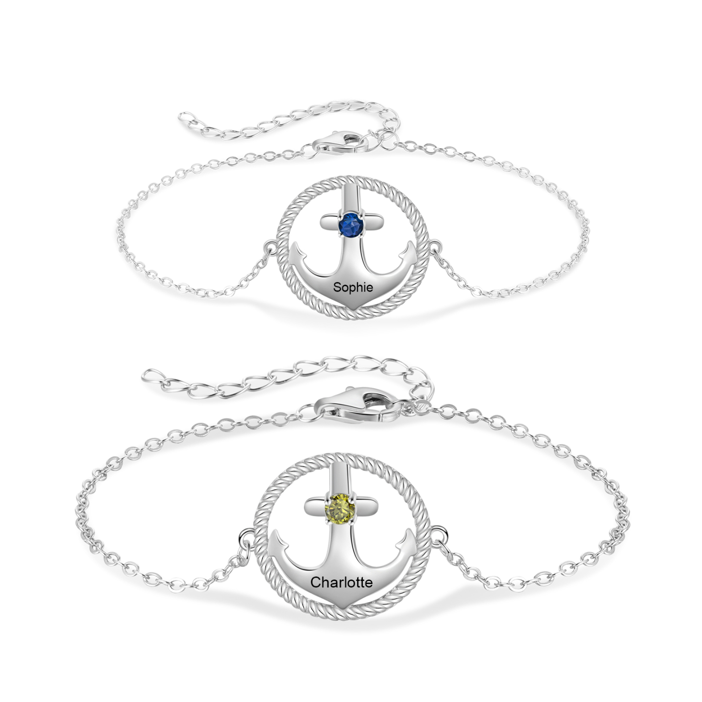 Personalised Birthstone S925 Bracelet with Names for Parent-child