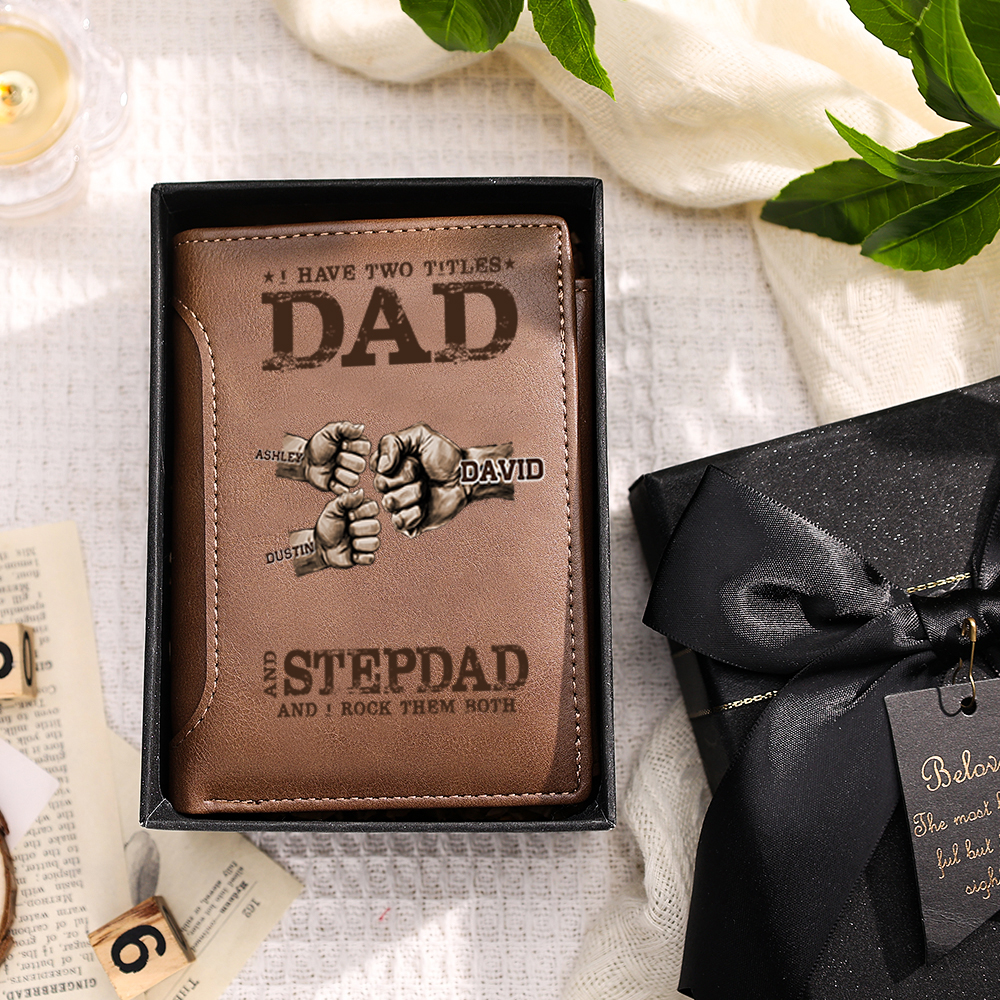 Personalised Leather Fist Wallet for Dad with 6 Names