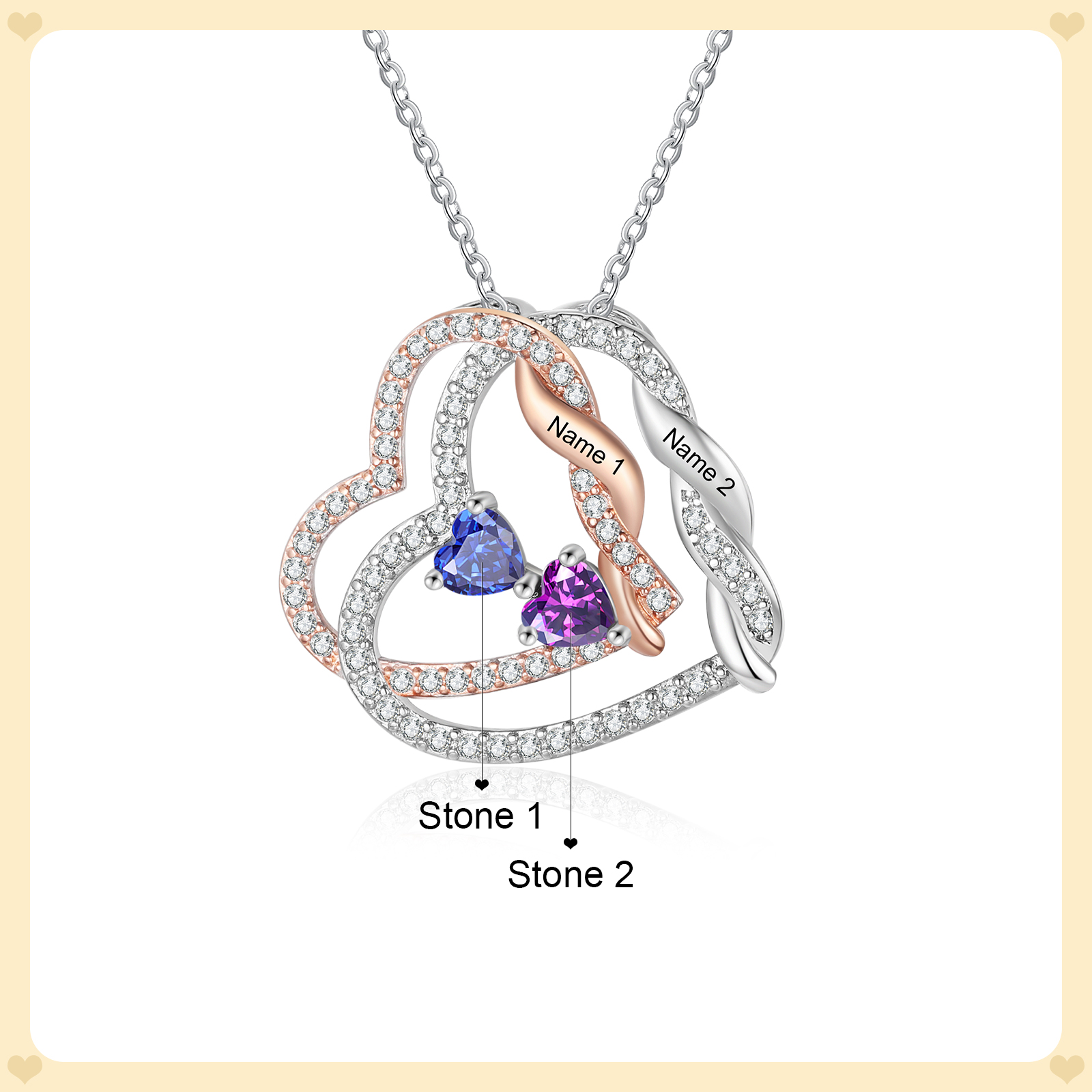 Personalised Diamond Heart to Heart Birthstone Necklace