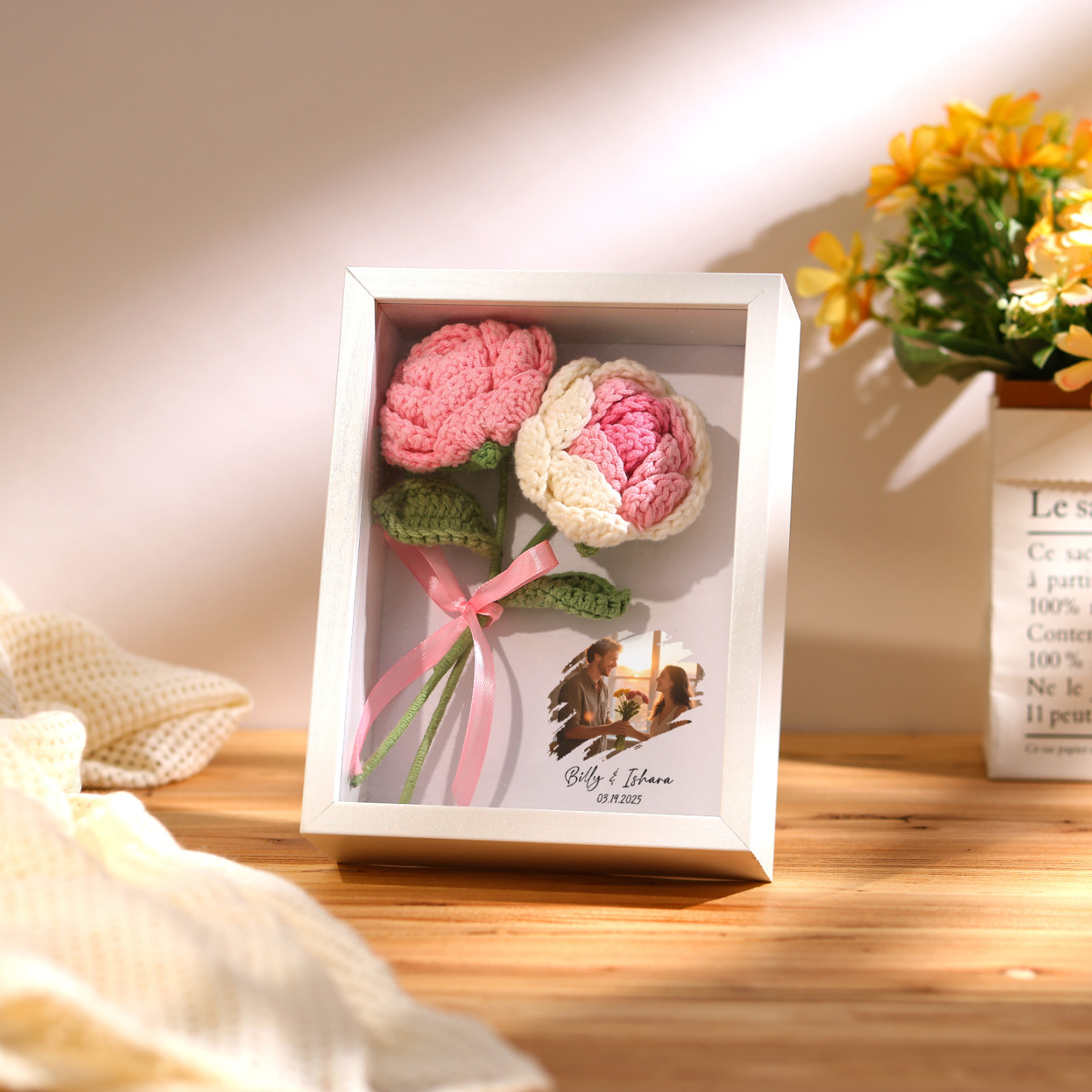 Personalised 3D Tulip Crochet Flower Photo Frame
