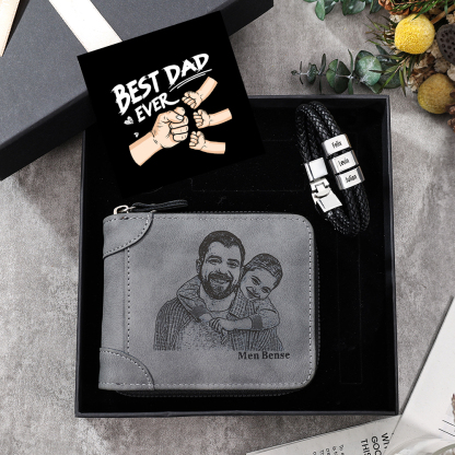 3 Names Men Wallet Bracelet Gift Card Gift Set-Personalised Braided Le