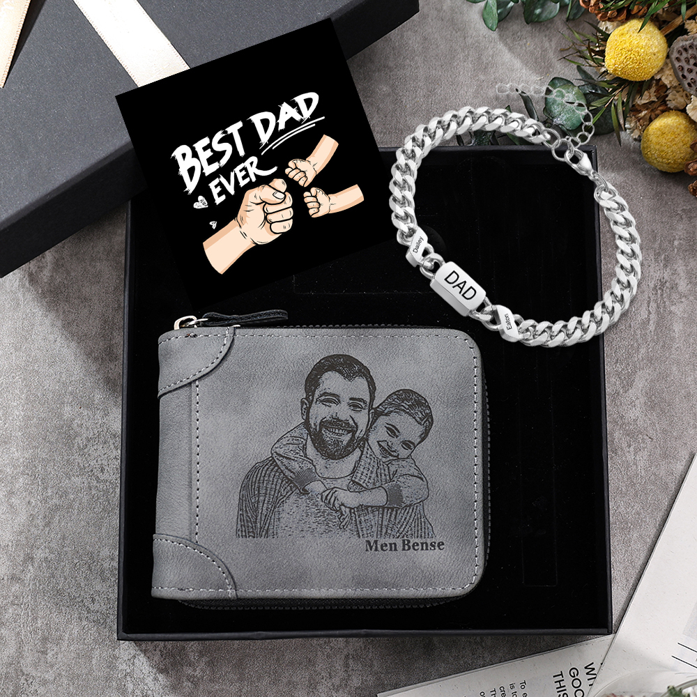 2 Names Bracelet Wallet Gift Card Set-Personalised Cuban Chain Adjusta