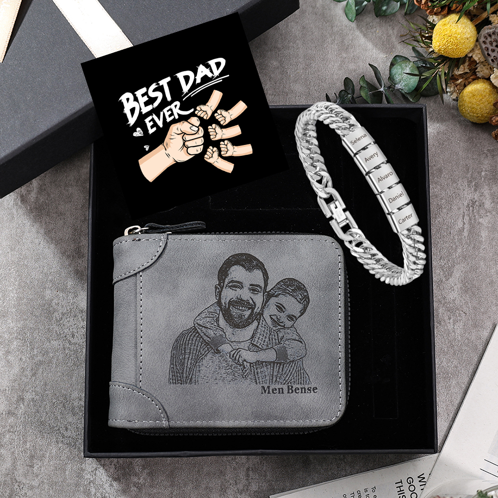 5 Names Bracelet Wallet Gift Card Gift Box Set- Personalised Bracelet Wallet Father's Day Gift for Dad | Jessemade