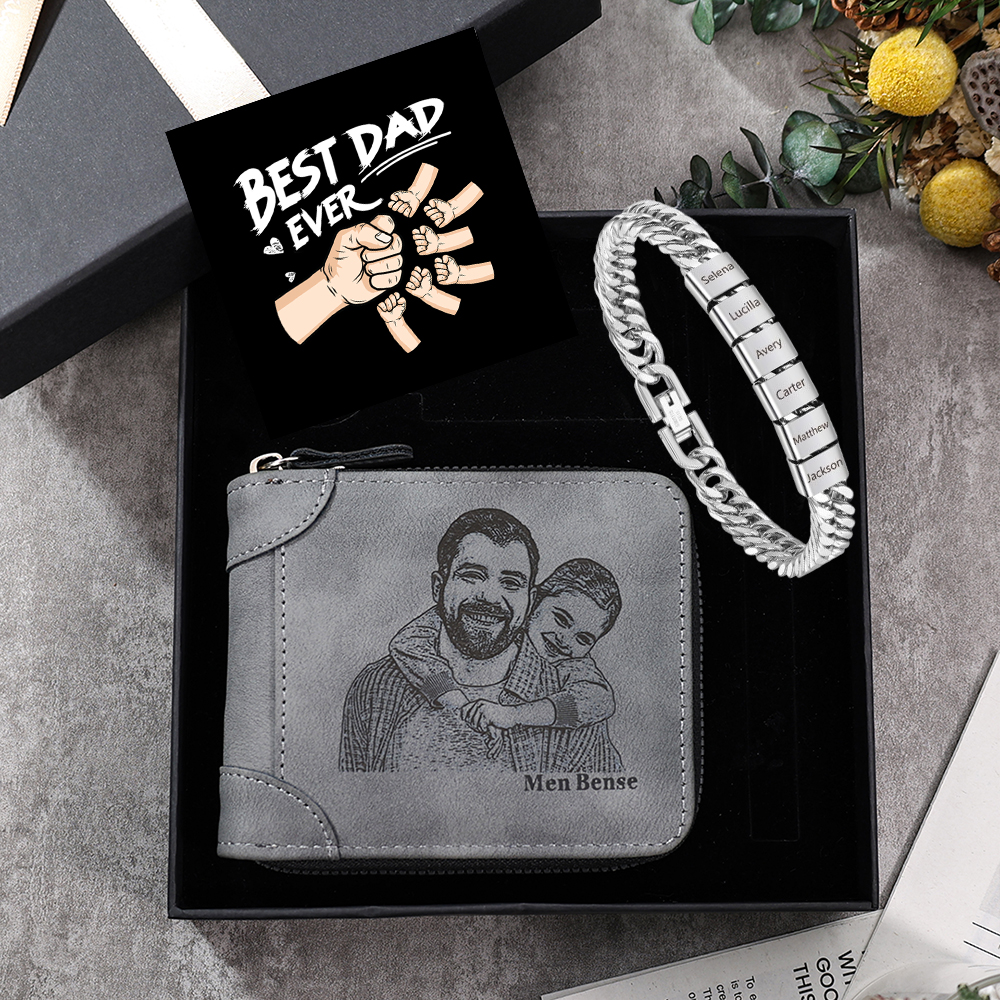 6 Names Bracelet Wallet Gift Card Gift Box Set- Personalised Bracelet Wallet Father's Day Gift for Dad | Jessemade