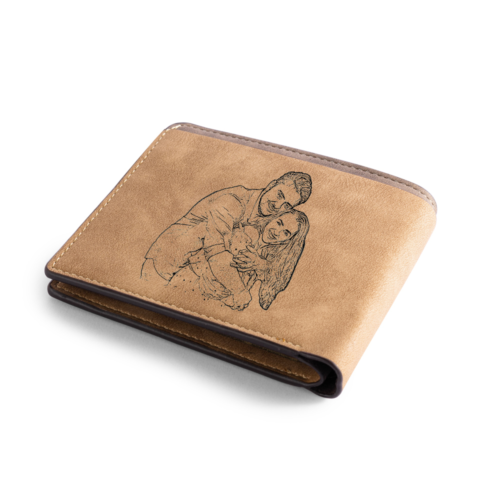 Brown Personalised Leather Wallet Engraved Photo Short Wallet Folding Wallet For Dad