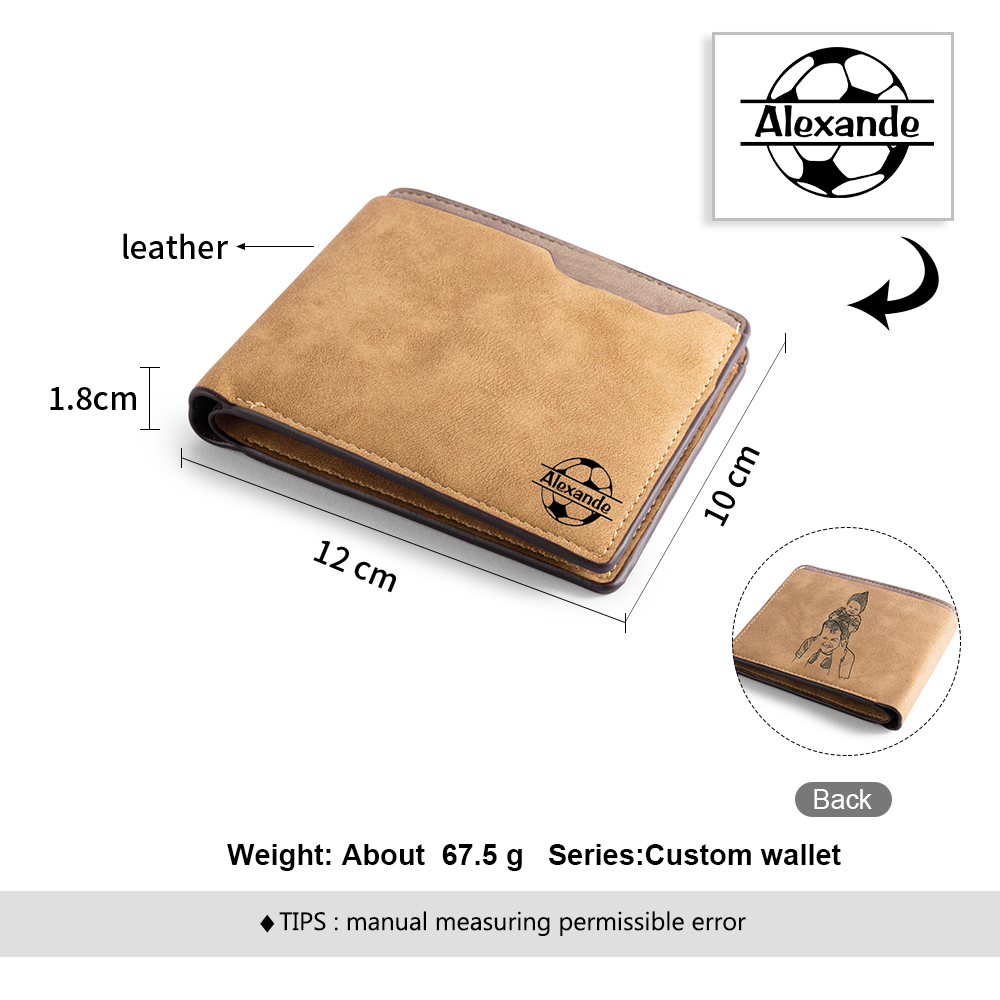 Brown Personalised Leather Wallet Engraved Photo Short Wallet Folding Wallet For Dad