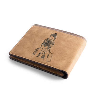 Brown Personalised Leather Wallet Engraved Photo Short Wallet Folding Wallet For Dad