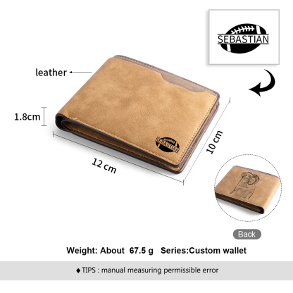 Brown Personalised Leather Wallet Engraved Photo Short Wallet Folding Wallet For Dad