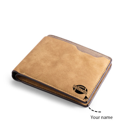 Brown Personalised Leather Wallet Engraved Photo Short Wallet Folding Wallet For Dad