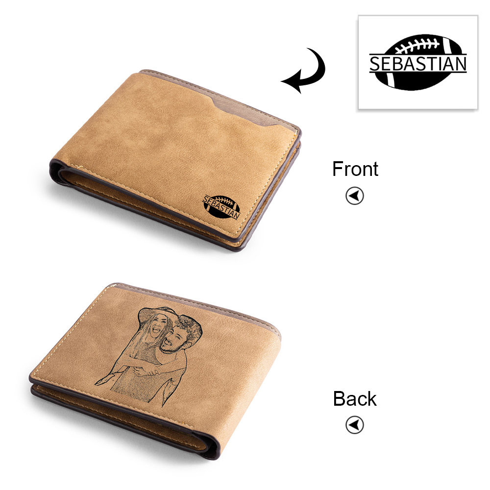 Brown Personalised Leather Wallet Engraved Photo Short Wallet Folding Wallet For Dad