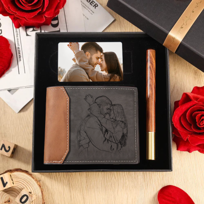 Personalised Men’s Wallet, Card & Pen Set – Custom Gift Box with Photo