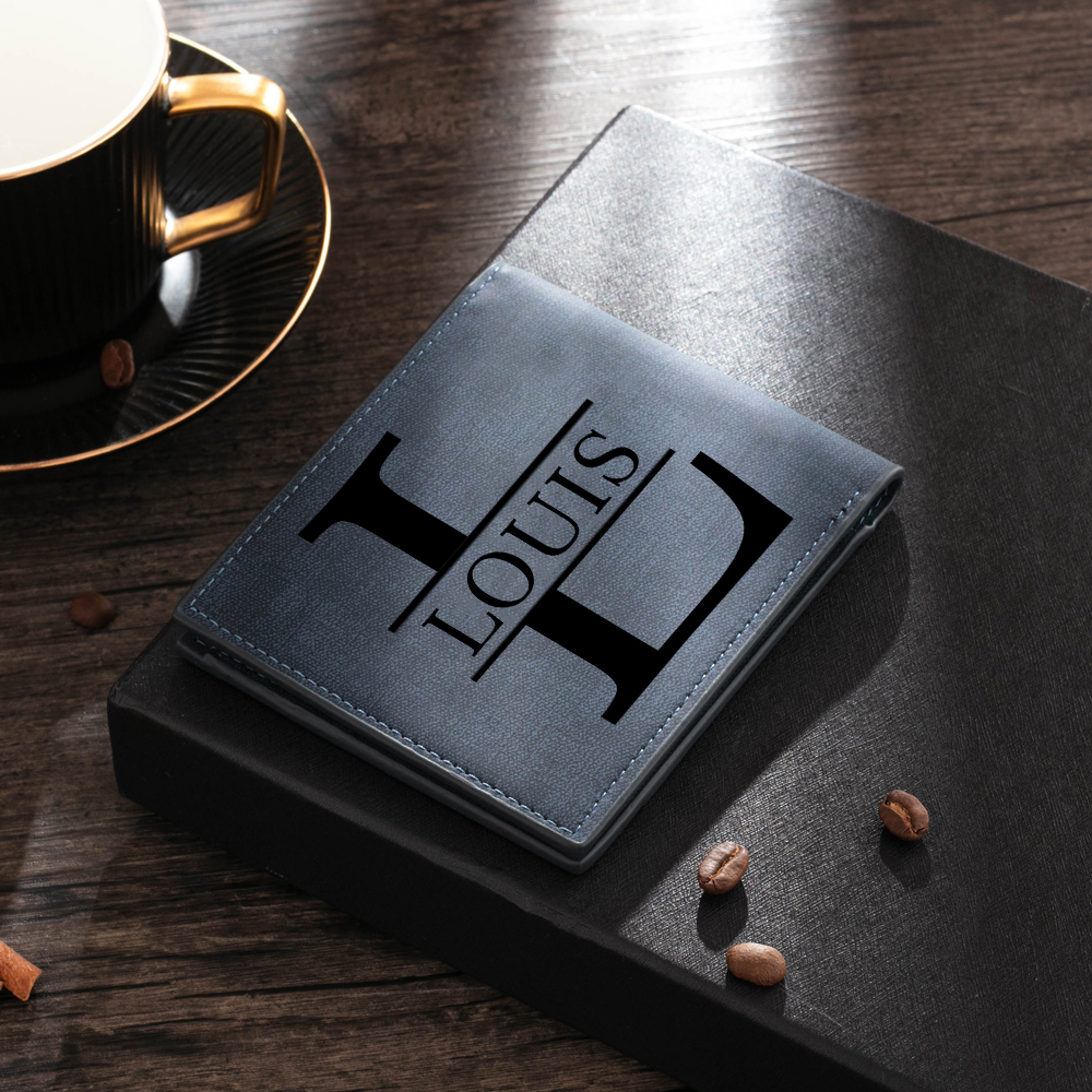 Personalised Men’s Wallet – Custom Photo, Name & Monogram Design, Engraved Initial on Back – Valentine’s Day Gift for Him | Jessemade