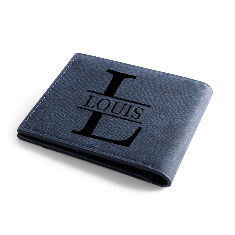 Personalised Men’s Wallet – Custom Photo, Name & Monogram Design, Engraved Initial on Back – Valentine’s Day Gift for Him | Jessemade