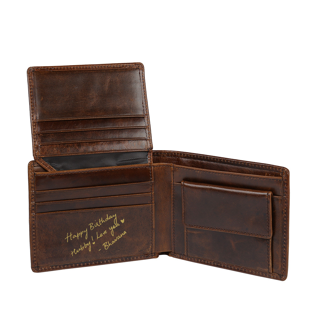 Personalised Leather Wallet with Handwritten Message for Men