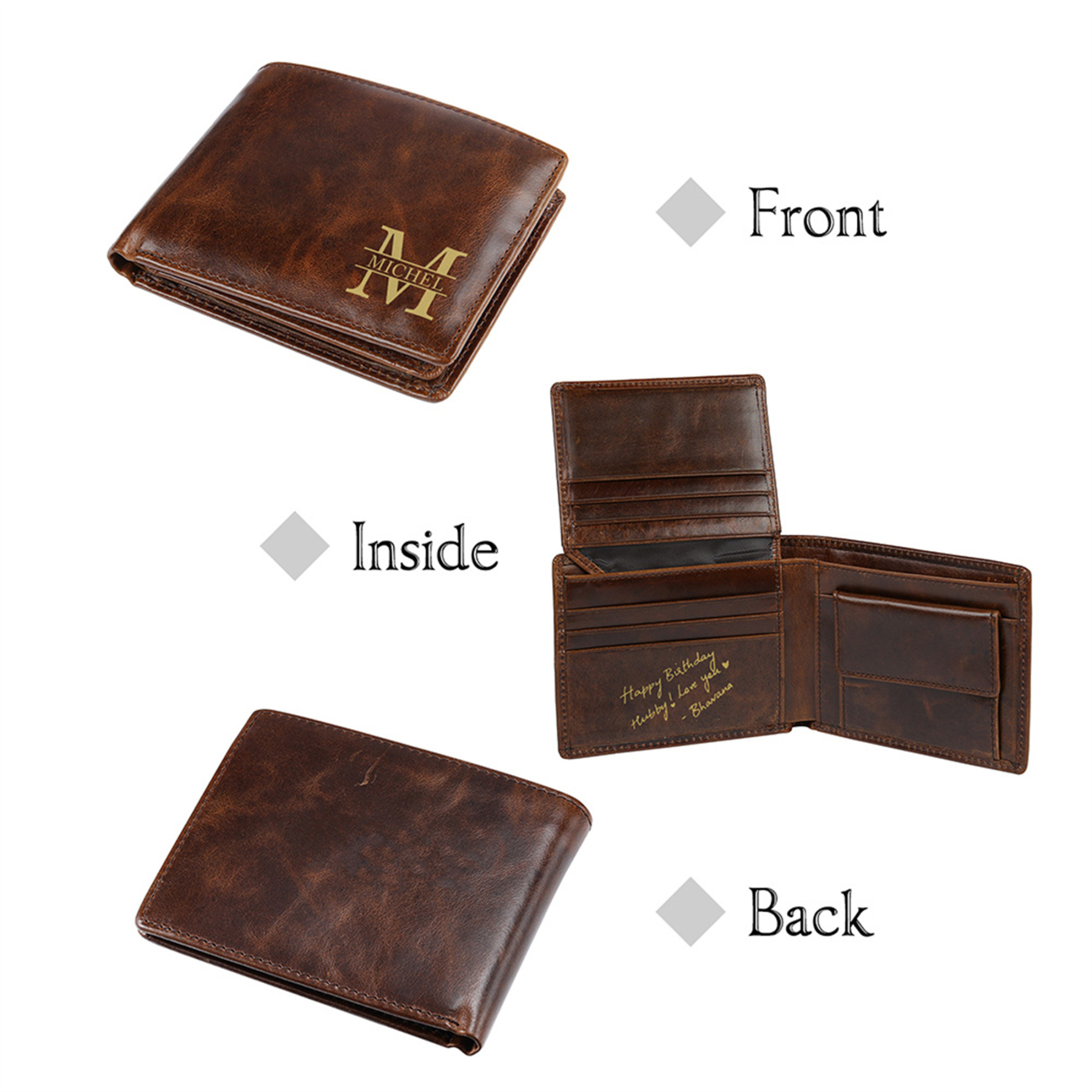 Personalised Leather Wallet with Handwritten Message for Men