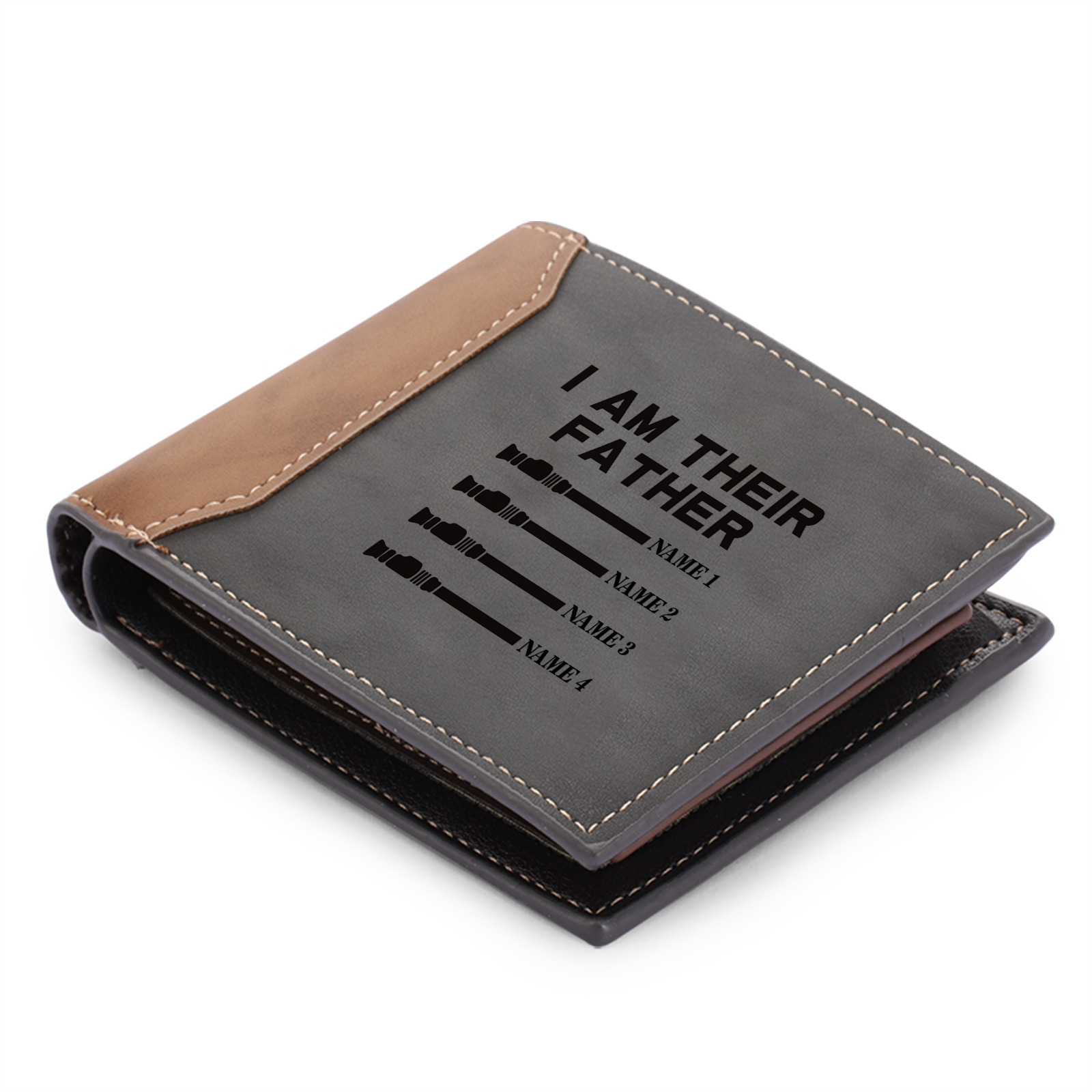 4 Name & 1 Photo Custom PU Leather Wallet – Personalised Engraved Photo & Name Gift for Dad | Jessemade