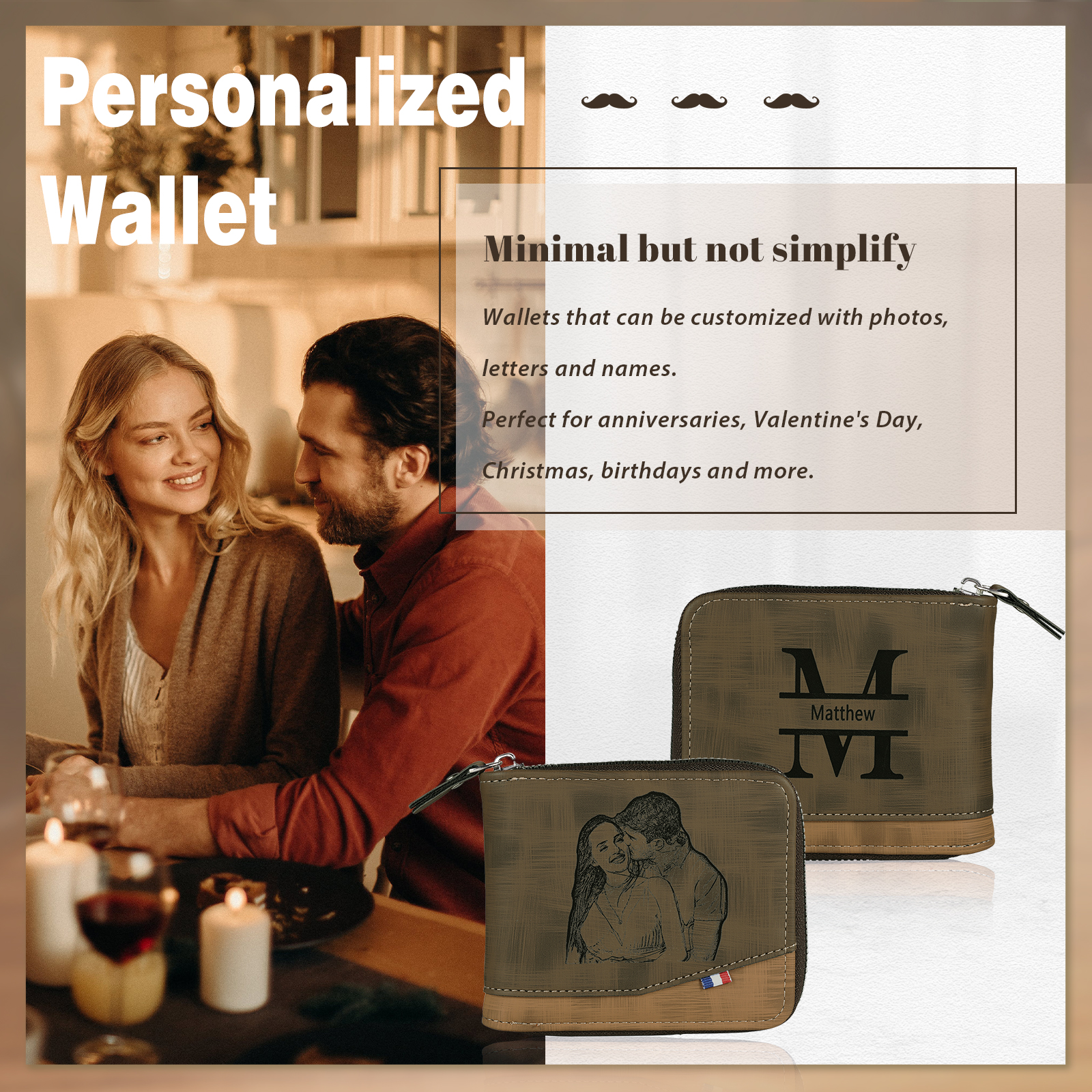 Personalised Men’s Wallet with Custom Photo & Name & Letter PU Leather Couple Gift for Him | Jessemade