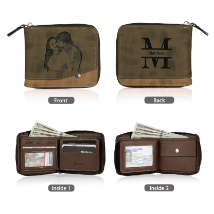 Personalised Men’s Wallet with Custom Photo & Name & Letter PU Leather Couple Gift for Him | Jessemade