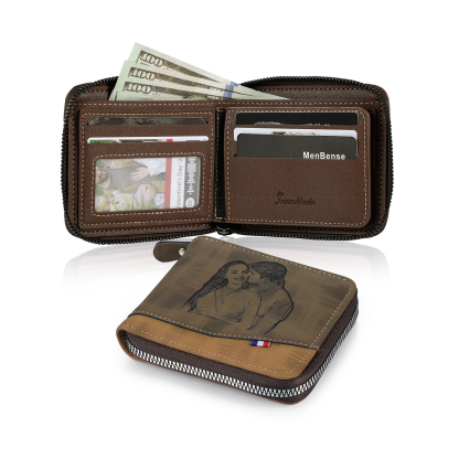 Personalised Men’s Wallet with Custom Photo & Name & Letter PU Leather Couple Gift for Him | Jessemade